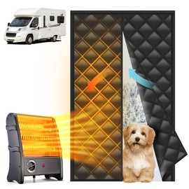 DZGKGM RV Insulated Door Cover - RV Door Insulation Curtain for Winter, Magnetic RV Thermal Insulated Door Blanket for Inside Camper, Trailer, Keeps Heat in & Cold Out, Block Light