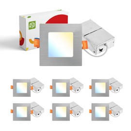 ASD LED Square Recessed Lighting 3 Inch - 2700K/3000K/3500K/4000K/5000K, 6W 30W Eqv - Ultra Thin Dimmable Ceiling Lights with J Box, Canless Wafer Downlight - Slim Panel Light - UL Energy Star 6 Pack