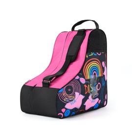 Boulder Bee Roller Skate Bag, Ice Skate Bag for Women with Adjustable Shoulder Strap, Shoe Bag for Ice Skating/Inline Skates, for Both Kids and Adults (Black and Pink)