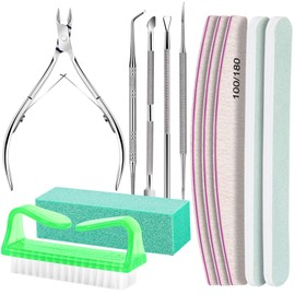 FANDAMEI Nail Tools, Nail Care Kit, Nail Files 100/180, Nail Buffer Block, Cuticle Nippers, Cuticle Pusher, Cuticle Peeler, Nail Lifter for Ingrown Toenails, Toenail File, Manicure Kit, Green