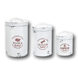 Gerson Set of 3 Large Vintage Antique Style Round Metal Nesting Kitchen Canisters with Lids Flour Sugar and Coffee (Set of ALL Three)