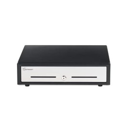 PETROSOFT 0410 POS Cash Register Drawer for Point of Sale (POS) System, 4 Bill 5 Coin Removable Cash Drawer Trays, Stainless Steel Front, Heavy Duty Black, 24V, 3 Position Lock, Media Slot, CD-0410