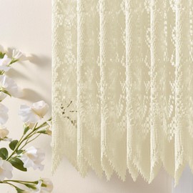 Boho Valance Curtain for Kitchen Window Crochet Light Filtering Eyelet Beige Curtain Tiers for Cafe Vintage French Rustic Farmhouse Bohemian Patterned Wall Hanging for Bathroom 1 Panel, W50xL16, Ivory