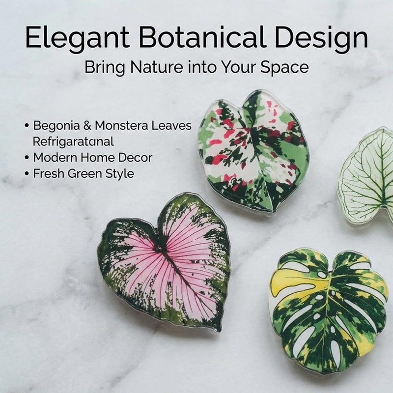 12 pcs Leaf Shaped Fridge Magnets, Plant Themed Decorative Acrylic