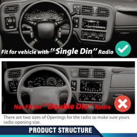PIT66 Dash Board Bezel Replace Compatible with BLAZER JIMMY SONOMA S10 BRAVADA 1998-2004 Gray（Only Fit for vehicle with Single Din Radio）