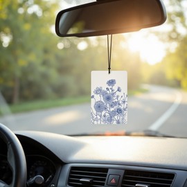 DEQSX Chinoiserie Vintage Floral Car Air Freshener 4 Pcs, Blue and White Cottagecore Flower Hanging Air Freshener for Cars Closet Drawer Books, Grandmillennial Car Accessories Mirror Decor for Women