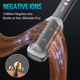 sdlogal Hair Straightener Brush, Hair Straightener Comb Straightening Brush for Women, with 5 Temps & Fast Heating, Easy and Fast Salon-Style, Built-in Double Ionic Generators-(Black)