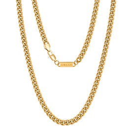 VEXXS Men's Gold Chain, 18K Real Gold Plated Miami Cuban Link Chain, Durable No Color Fading 3mm 4mm 6mm Men’s Necklace Chain Urban Fashion Street Wear (3mm-18K Gold, 18.00)