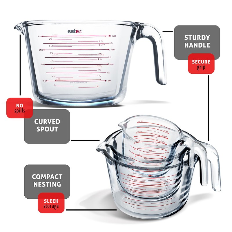 Eatex Glass Measuring Cups Set of 3 - Liquid Measuring
