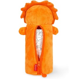 LEGAMI Super Soft Pencil Case & Erasable Gel Pens | Set of 5 Cute Animal Pens with Thermosensitive Ink + Plush Pencil Case (Lion)