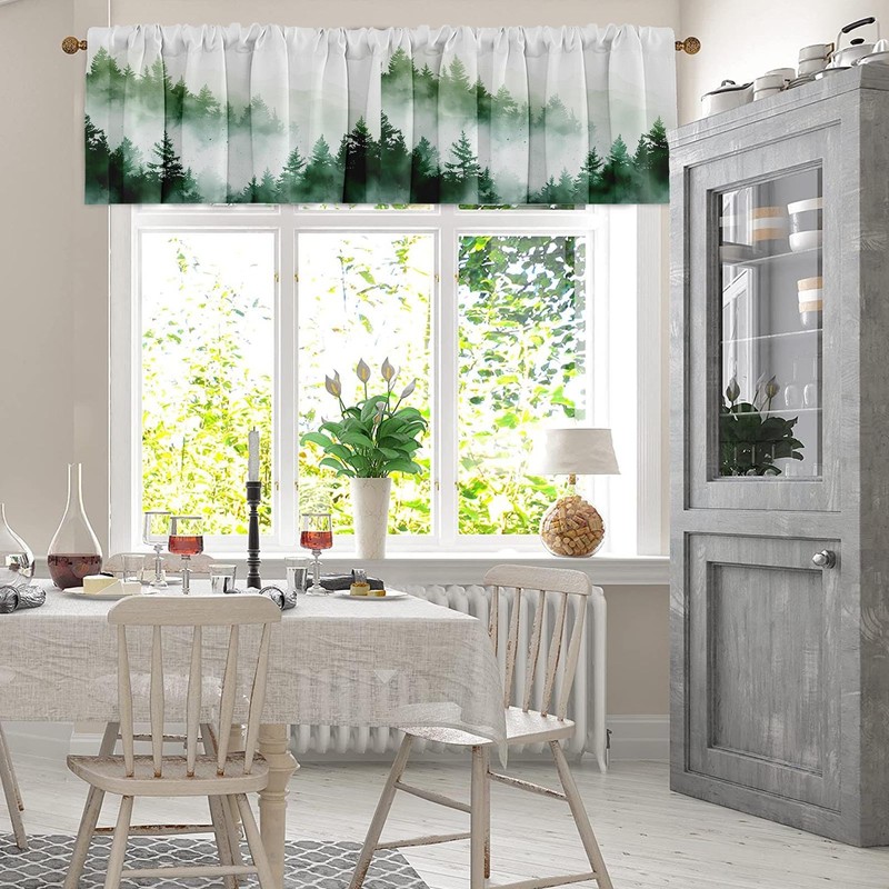 Emvency 2 Pack Valances Window Treatments, Misty Forest Green Nature