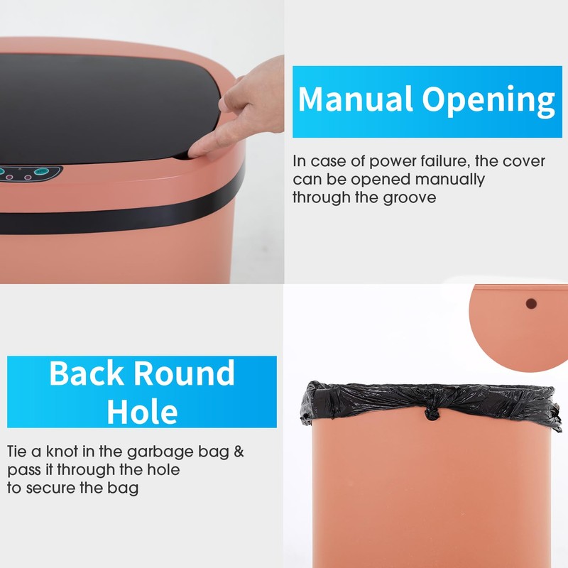BestOffice Trash Can Broken-Resistant Plastic Touch Free High-Capacity Garbage Can