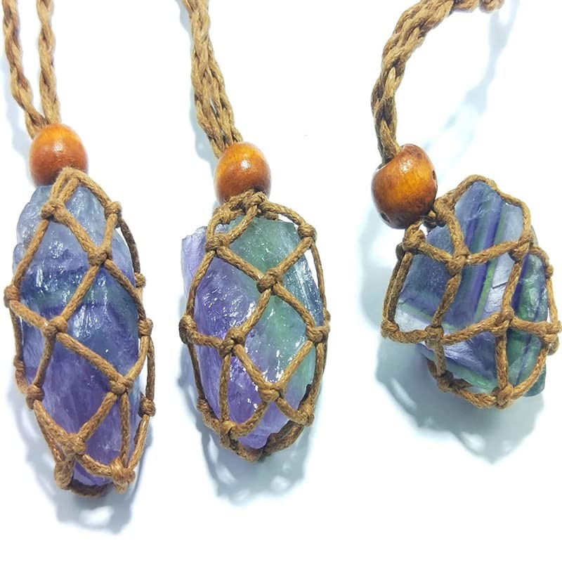 AIMALL Empty Stone Holder Necklace Crystal Quartz Gemstone Cage Rope