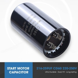 Seentech 216-259 uf/MFD 220-250 VAC ±20% CD60 Round Motor Start Capacitor 50/60 Hz AC Electric Motor Universal Fit for AC Motor Run or Fan Start and Cool or Heat Pump Air Conditioner