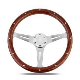 YEHICY 15" Classic Wood Grain Steering Wheel Riveted Light Wooden Grip Universal Car Racing Wood Steering Wheels Slotted 3 Spoke with Horn button