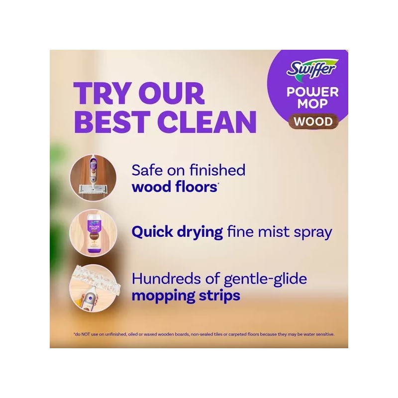 Swiffer Power Mop Wood Mop Kit for Floor Cleaning, Lemon