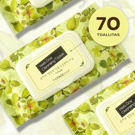 The Face Shop Herb Day 365 - Toallitas Limpiadoras Coreanas | Limpieza Facial Suave con Romero y Extractos de Hierbas | Remueven Maquillaje e Impureza