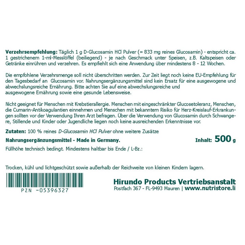 Glucosamine High Purity Powder 500 g