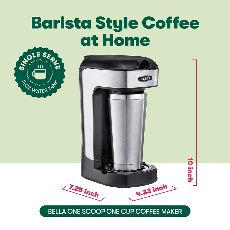 BELLA One Scoop One Cup Coffee Maker, Single Serve Brewer