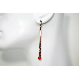 Handmade Carnelian Antique Copper Hammered Stick Earrings - Hypoallergenic Niobium