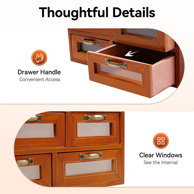 ILWorkTLs 16 Drawers Wooden Storage Box,Desktop Storage Cabinet with Handles,Stackable