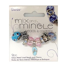 Darice Mix & Mingle Glass Metal Lined Beads and Charms - Beach