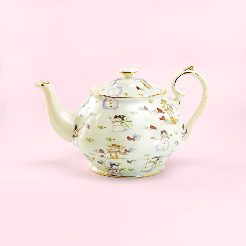 Grace Teaware Holiday Snowman Fine Porcelain Teapot 36oz Capacity