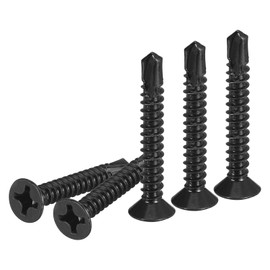 DTGN 50Pcs ST5.5x45mm Self Drilling Screws, 410 Stainless Steel Flat Head Phillips Sheet Metal Screw - Good for Wood to Metal, Furniture - Black