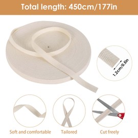 50M Cotton Twill Tape Ribbon, for Bunting with Herringbone Pattern Weaving, Cotton Ribbon Bias Binding Tape Herringbone Webbing Trim for Sewing Gift Wrapping Craft DIY (Beige)