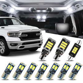 Auto Dynasty 10 Pieces 12V 5500K Interior Car Dome Map Cargo License Plate LED Light Bulbs Kit Compatible with Ram 1500 2500 3500 2019-2024, Pure White