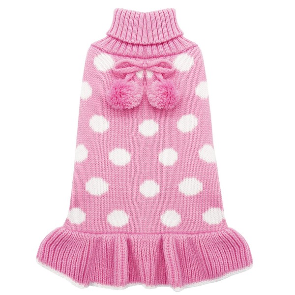 KYEESE Dog Sweater Dress Polka Dot Dog Sweater for Girl