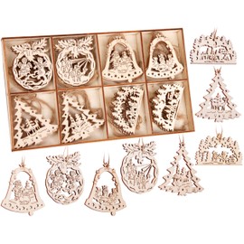 BRUBAKER 24-Piece Christmas Pendant Set – Wooden Tree Decoration Approx. 6 cm – Angel Bells Christmas Tree – Decorative Hanging Christmas Tree – Wooden Pendant Christmas Tree Decoration