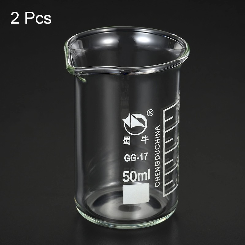 PATIKIL 50ml Tall Foam Glass Beaker, 2pcs 3.3 Borosilicate Glass,