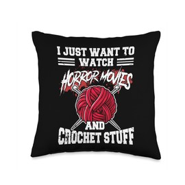 Horror Movies and Crochet Lover Funny Design Throw Pillow