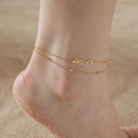 FineryGal Cat Dog Gift Pawprint Anklet for Women Gold Plated Layered Ankle Bracelet Set Cross Chain Birthday Stainless Steel Anniversary