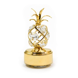 Mascot 24K Gold Plated Pinapple Music Box w/Clear Austrian Crystals - Romantic Gift for her Birthday, Anniversary, Wedding or Home Decorations