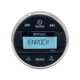 Enrock Gauge Style Media Center Marine Grade Bluetooth Receiver, 4 x Enrock 4" 3-Way Indoor/Outdoor Box-Speakers Audio System (Black), Auxiliary Interface Mount, Radio Antenna