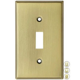 Rio Salto BRASS Metal Antique Gold Toggle Light Switch Covers Wall Plate MIDSIZE Single Togle Switch Wall Plate Single Gang Toggle Switch Vintage Matte Gold (Toggle, 1-Gang)