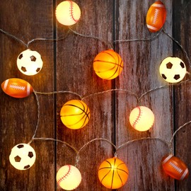 Bencailor Sport Ball Theme String Lights Room Decor Baseball Basketball Football Soccer Light String LED Light up Decorations Battery Operated for Sports Party Birthday Christmas (9.84 ft,Assorted)
