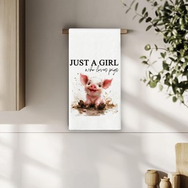 Bnzolyoia Pink Pig Kitchen Towels - Pig Gifts for Women Pig Lovers Girls, Pig Kitchen Decor, Just a Girl Who Loves Pigs Hand Towels Dish Towels for Bathroom Kitchen 16x24