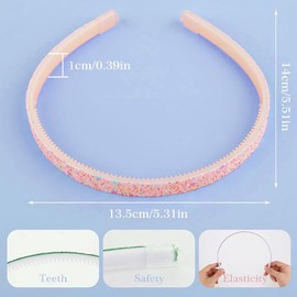 Glitter Headband,4 Pack Girls' Headbands with Non-Slip Teeth and Glitter Design Elastic and Comfortable for Children Ages 6 and Up Ideal for Everyday Wear Parties and Children's Fashion
