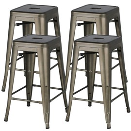 Yaheetech 24inch Metal Bar Stools Counter Height Barstools Set of 4 High Backless Industrial Stackable Metal Chairs Indoor/Outdoor, Gun Metal