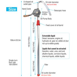 ZPSNDP 15-55 Gallon Drum Pump Set, Aluminum Alloy Barrel Pump, 53.5 Inch Hand Fuel Pumps for Oil Diesel Kerosene Transfer, Fuel Transfer Pump Fits 15 to 55 Gallon Drums