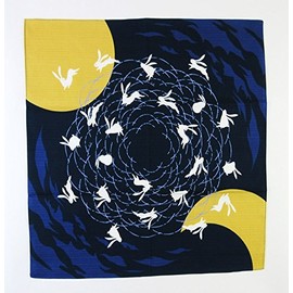 Maeda-senkou Furoshiki - Japanese Wrapping Cloth (Moon Dancing Rabbit) - 19 x 19 inches