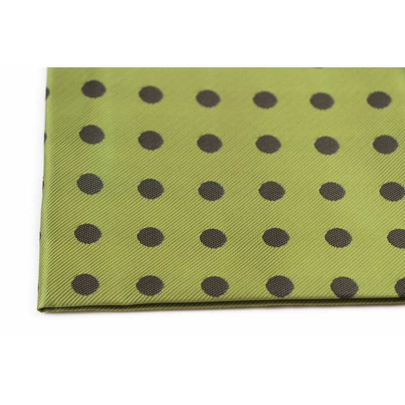 Mens Olive Green & Brown Polka Dot Silk Pocket Square