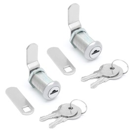 Paquete de 2 candados de leva de gabinete con cilindro de 1-1/8 pulgadas, cerraduras de pulgar de leva compensada y recta, cerradura de caja de herramientas, cerradura de repuesto para