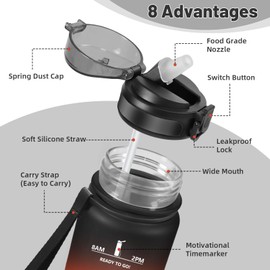 HoneyHolly Water Bottle 500 ml, Leak-Proof, BPA-Free, Motivational with Time Marking, Water Bottle with Straw, Sports Water Bottle for Children, Bicycle, Fitness, School, Office