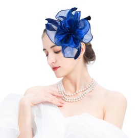 SHUIMUHUABEN 2025 Derby Hair Clip for Women Fascinators Hats for Women Outfits Tea Party Wedding Fascinator Headband Royal Blue