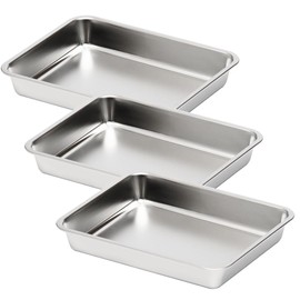 Set of 3 Stainless Steel Bats (12 Piece Size) Deep, 7.1 - 3.1 inches (18 - 8 25 x 32 cm), Commercial Use, Kitchen Bat, Corner Bat, Frying Bat, Stainless Steel Container, Square
