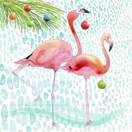 IHR Ideal Home Range Cocktail Napkins Disposable 3-Ply Paper Party Napkin Pack, 5" x 5", Pink Flamingo Christmas, 20-Count